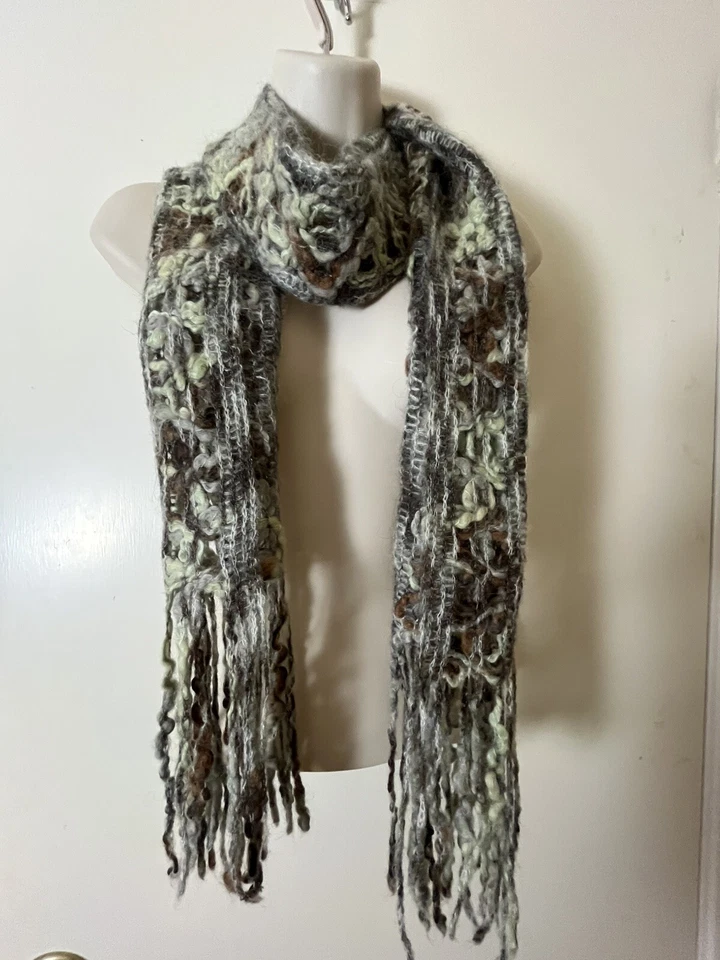 Urban Outfitters Pins and Needles Faux Mohair Scarf Variegated Gray Brown Green - Image 1 of 4