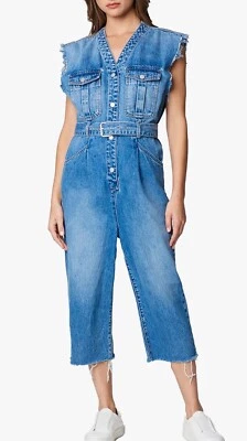 Blank NYC 女式复古短牛仔腰带连身裤无袖蓝色 M 码 — 第 1/4 张图片