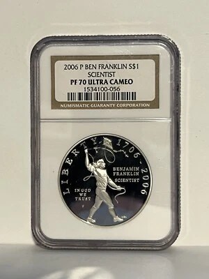 2006 P BEN FRANKLIN Scientist Commemorative Silver Dollar NGC PF 70 ULTRA CAMEO - Image 1 of 2