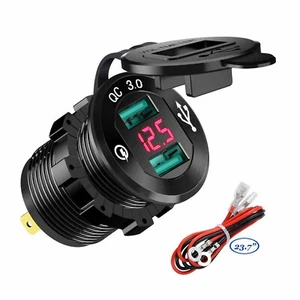 12V Car Cigarette Lighter Socket Dual QC 3.0 USB Port Charger Power Outlet LED - Foto 1 di 7