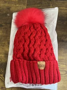 REDESS Mujeres Invierno Pompón Gorro Gorro con Cálido Vellón Forrado Color Rojo!! - Imagen 1 de 3