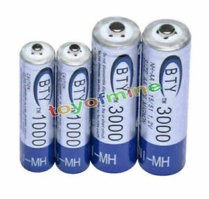 2 AA+2 AAA 1000mAh 3000mAh 1,2V NI-MH batterie rechargeable CELLULE/RC MP3 2A 3A BTY