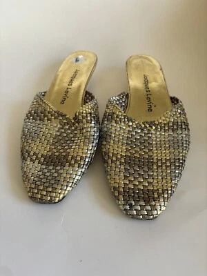 Zapatillas de cuero Jacques Levine doradas plateadas metálicas talla 6 Foto 1 de 3