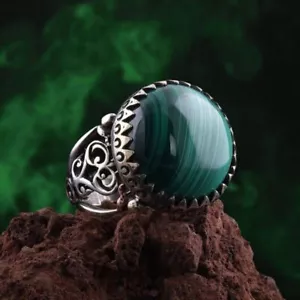 925 Sterling Silver Malachite Stone Handmade Ottoman Ring - Picture 1 of 3