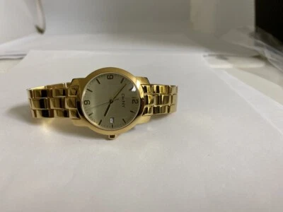 RELÓGIO UNISSEX DKNY TIME aço inoxidável banhado a ouro amarelo Stee NY1036 - Imagem 1 de 4