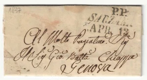 Sardegna - Prefilatelica del 1837 per Genova con bolli neri P.P. e Sarzana - Picture 1 of 3