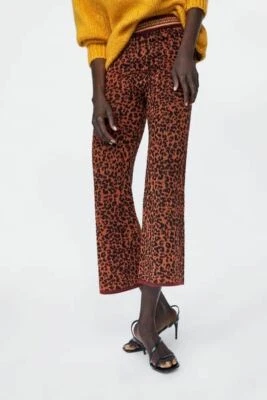 Zara Knit Metallic Leopard Print High Rise Waist Crop Pants Trousers M - Image 1 of 4