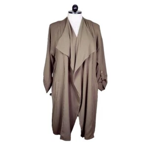 Weiche Umrandung oliv khaki grün langer Staubmantel Regenmantel Jacke XL - Bild 1 von 8