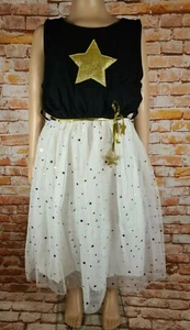 BNWT Girls Sz 7 To 8 Years Beautiful Golden Stars Mesh Black Sleeveless Dress - Foto 1 di 4
