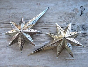 2 Vintage Antique Ornate Silver Tone Punch Cut Metal Christmas Ornament Stars - Picture 1 of 7