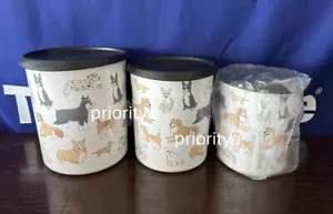 Tupperware Pawsome Pets One Touch Canister 18/12/8 cup Set of 3 Pups Dog New - Picture 1 of 3