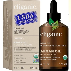 Cliganic Organic Argan Oil 4oz Cold Pressed 100% Pure for Hair Face & Skin 120ml - Picture 1 of 7