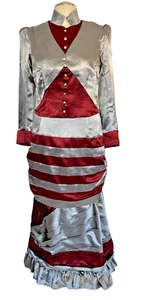 Von Lancelot Victorian 2 Pc Dress Silver/Burgundy Bustle Bow Costume Cosplay NWT - Picture 1 of 6