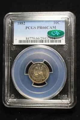 Moneda de diez centavos Seated Liberty 1882 graduación profesional PR66 CAM - ¡Apelación visual superior y camafeo! Foto 1 de 4