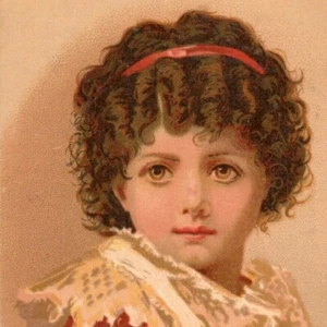 Medalla de Oro Café Victoriano Anuncio Tarjeta Comercial Niña Bonita Vestido Cinta Roja - Imagen 1 de 3