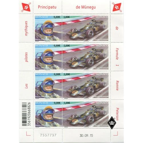 Coches de carreras Mónaco 2016 Ronnie Peterson Fórmula 1 coche de carreras deportivo coches MS 8V MNH Foto 1 de 1