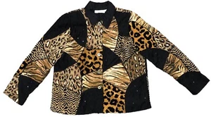 Chaqueta Vintage ANAGE XL Negra Estampado Animal Retazos Lentejuelas Cuentas Arte Boho - Imagen 1 de 20