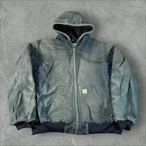 Chaqueta Carhartt De Colección Para Hombres 2XL Verde Con Capucha Activa J140 Negra Pato Lona Desteñida - Imagen 1 de 9