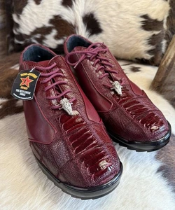 Scarpe casual esotiche Los Altos gambe in pelle di struzzo, zig zag bordeaux, taglia 11,5. - Foto 1 di 16