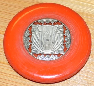 Ficha de casino Vichy francesa de colección Art Deco póker de plata 100 francos ficha de baquelita - Imagen 1 de 3