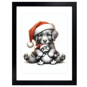 DigiPups Nova Scotia Duck Tolling Christmas Santa #2 Holiday Print Framed Art - Picture 1 of 4