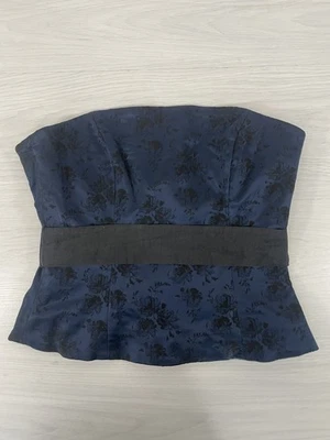 Coast Corset Bandeau Top Navy Boned Floral Embroidered Occasion Size 12 Silk - Image 1 of 4