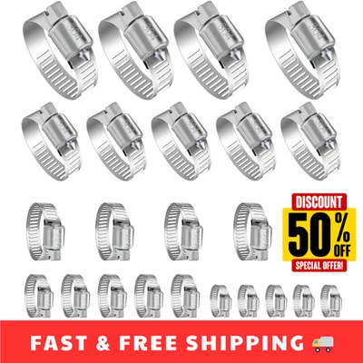 24PCS Stainless Steel Hose Clamps Assortment Kit 1/4"-2" Adjustable Worm Gear - Image 1 of 4