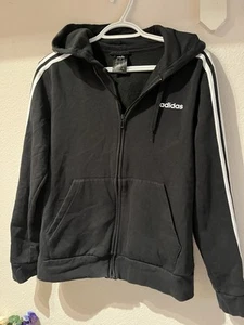 Boys Black Adidas Hooded Jacket With Zipper And Pockets Size Large 16/18 - Picture 1 of 3