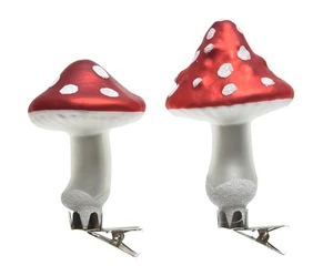 3 Christbaumschmuck Glas Fliegenpilze auf Clip Weihnachtsbaumschmuck Anhänger - Bild 1 von 3