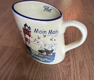 Hamburg Germany Coffee/Tea Cup Moin Moon Boat Lighthouse Flut Ebbe Souvenir - Picture 1 of 7