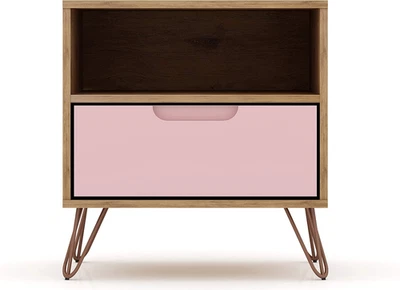 Mesita de noche Rockefeller con cajón y cubarito, mesita de noche moderna de mediados de siglo,  Foto 1 de 4