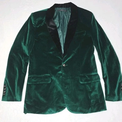 Thwei Para Hombres Pequeño Terciopelo Verde Esmeralda Vestido Cena Chaqueta Un Botón Navidad Foto 1 de 4