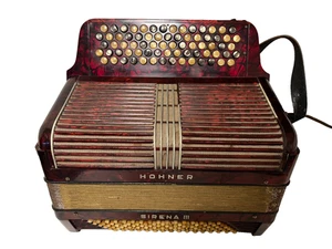 Hohner Sirena III Button Accordion Vintage Red Good Working Needs Play-In OK - Picture 1 of 19