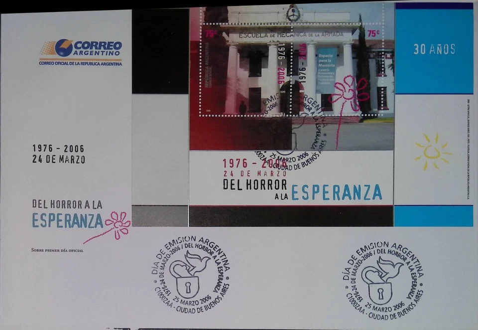 O) 2006 ARGENTINA, FROM HORROR TO HOPE, NAVY MECHANICS SCHOOL. ARCHITECTURE, FDC - Image 1 of 1