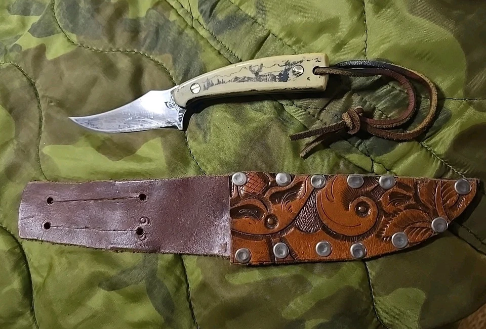 Ocoee River (Frost)  7" Hunting Knife w/Custom Sheath Schrade Sharpfinger Copy! - Image 1 of 4