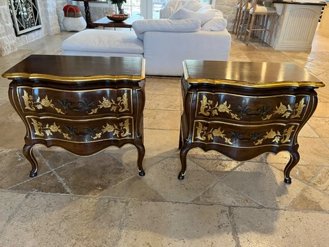 Pair of Louis XV Style Commodes by John Widdicomb in Gold Leaf Cover