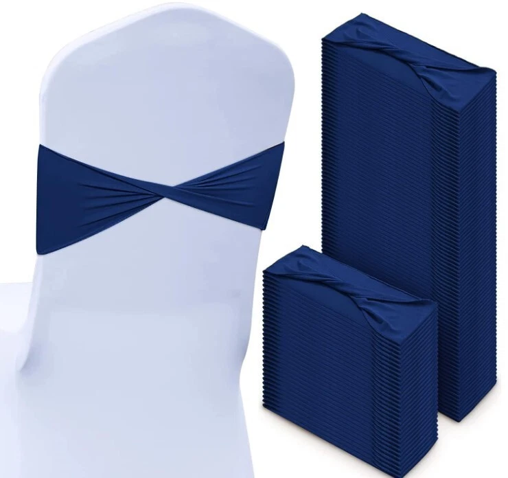 CHENGU Spandex Chair Sashes Wedding Chair Bands Deep Blue, 100 Pcs - Image 1 of 4