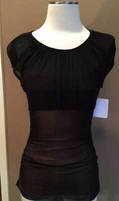 Weston Wear Medium Black Ruched Top Blouse W Cap Sleeve - Image 1 of 4