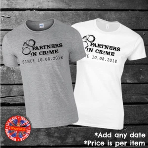 Camiseta Partners In Crime, Parejas, Conjunto, Boda, Regalo, Personalizada, A Juego - Imagen 1 de 1
