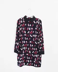 Victoria Beckham Black Red White Silk Dress Print Shift Dress size US 8 - Picture 1 of 10
