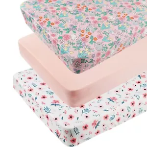 Tontukatu Pack n Play Sheet Stretchy Fitted Portable Mini Crib Sheets Set 3 Pcs - Picture 1 of 17
