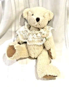 Vtng/ Bearland 13” Jointed Off -White Bear w/ White Lace w. Peach Flower - Picture 1 of 9