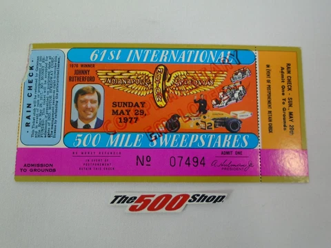 1977 Indianapolis 61st International 500 Mile Sweepstakes Used Race Ticket Stubs Cover