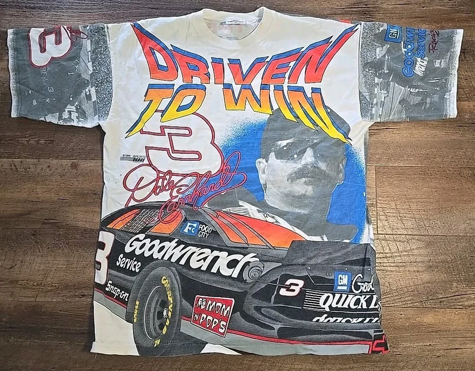 Vintage DALE EARNHARDT All Over Print DRIVEN TO WIN SHIRT Sz XL 1996 Nascar RARE - Image 1 of 2