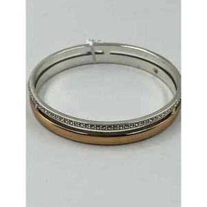 Brighton Neptune Rings Dou Bangle Bracelet Crystal Gold Silver Womens Size L NWT - Picture 1 of 4