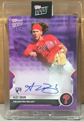 2021 TOPPS NOW Opening Day #OD-276C ALEC BOHM PHILLIES ROOKIE PURPLE AUTO 11/25 - Image 1 of 3