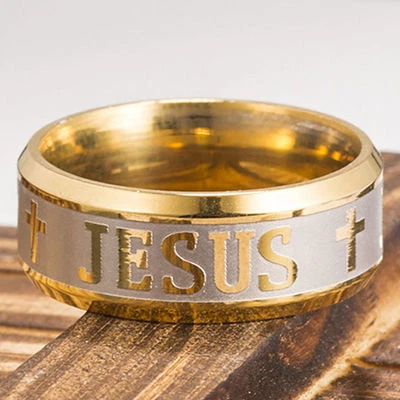 Titanium Steel Men's Cross JESUS Band Valentine Party Anniversary Ring Size 6-13 — 第 1/4 张图片