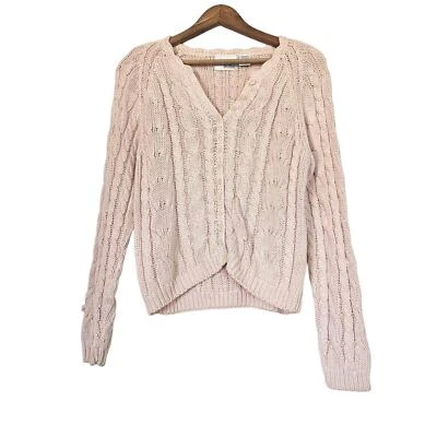 Cárdigan tejido grueso Allison Brittney de colección para mujer talla M rosa tejido con cable 90S Foto 1 de 4