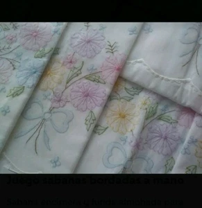 Sabana Y Funda Bordada A Mano Cama De 1,35 m - Imagen 1 de 2