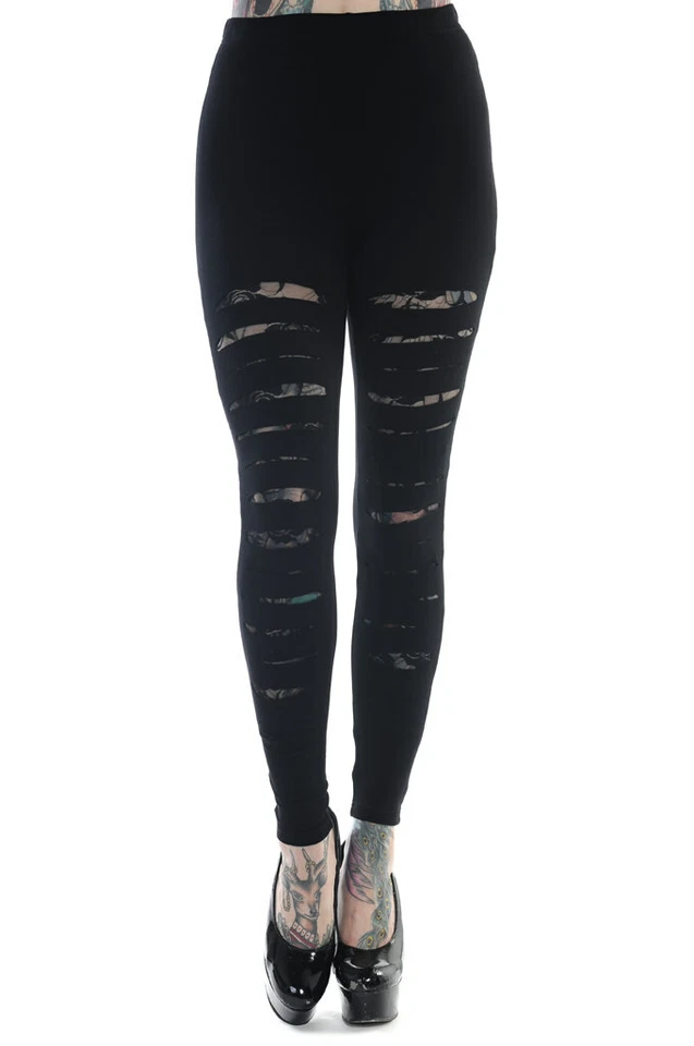Leggings PROHIBIDOS para mujer góticos emo punk rockabilly negros cortados de ropa Foto 1 de 1